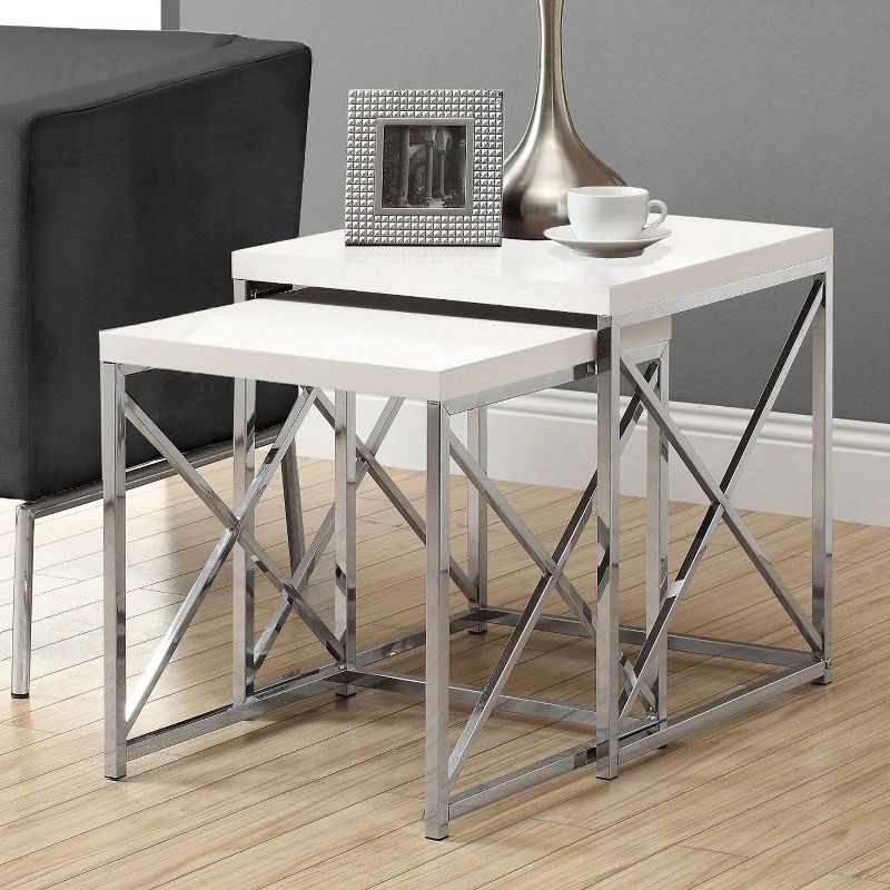Monarch Specialties Contemporary Accent 3 Piece Nesting End Tables, Glossy White