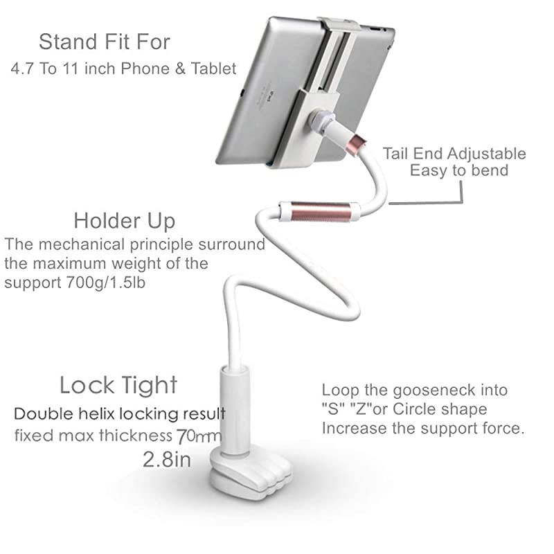 Arm Clip Tablet Stand, Tablet Holder for Bed, 4.7-11" Devices Tablet Mount for iPad 10.2 2020 Mini iPad Air Pro Samsung Galaxy Tab A7 S7 S5E S6 Tablet Stands Holders, 51in Length (Blue)