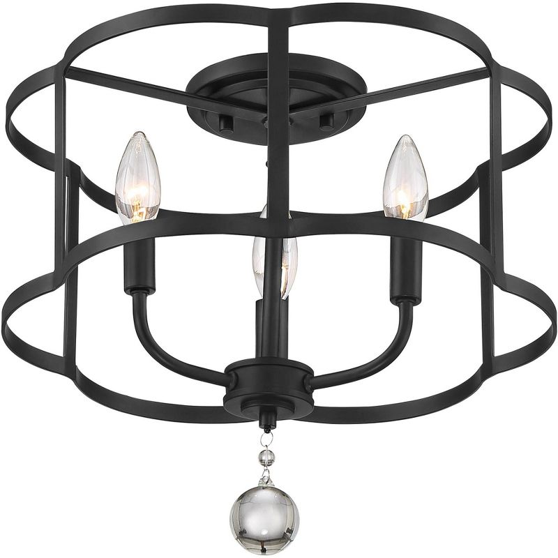 Barnes and Ivy Modern Ceiling Light Flush Mount Fixture Black 15" Wide 3-Light Open Scalloped Frame Bedroom Kitchen Living Room