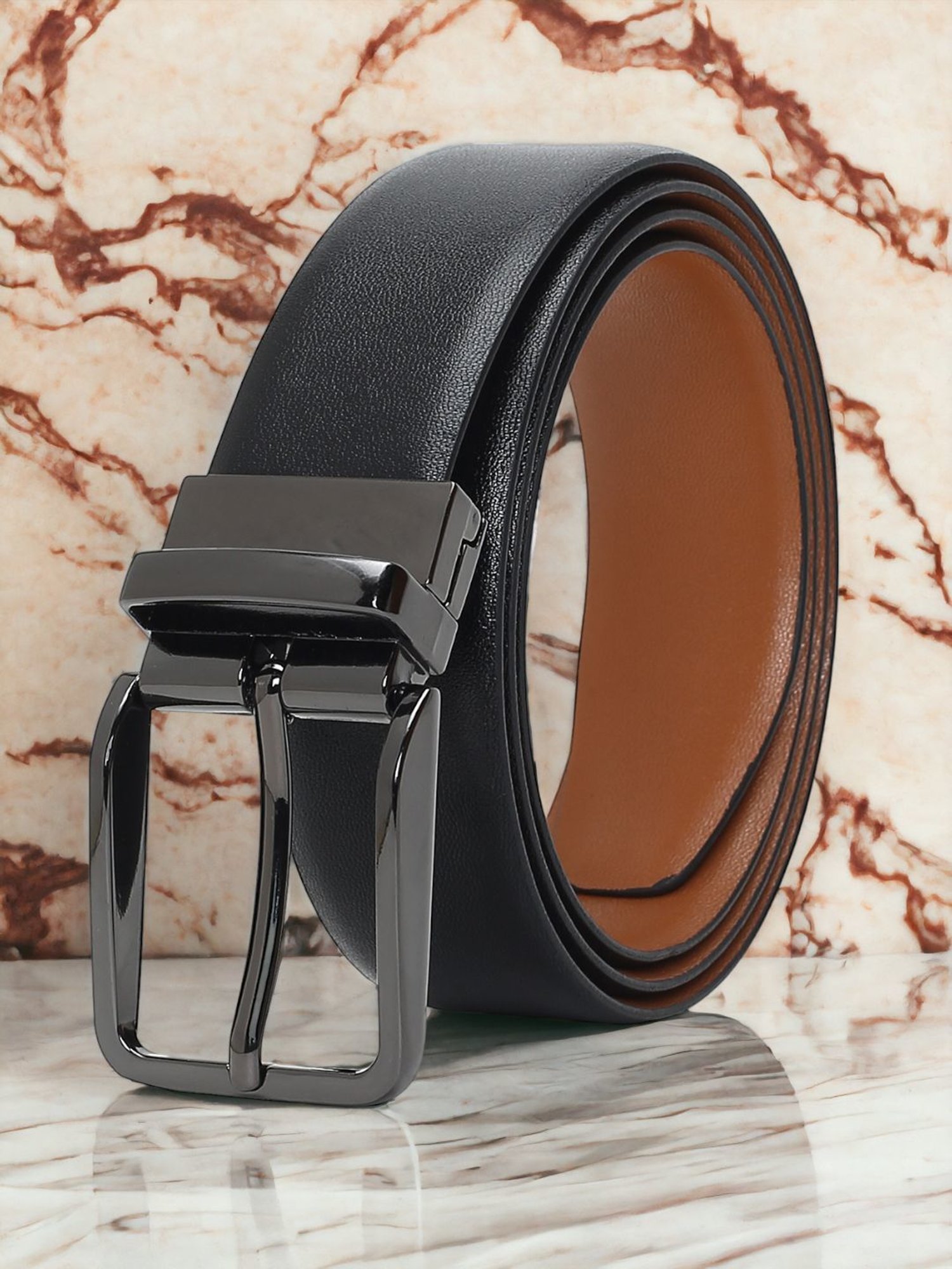 Crusset Black Leather Formal Belt for Men