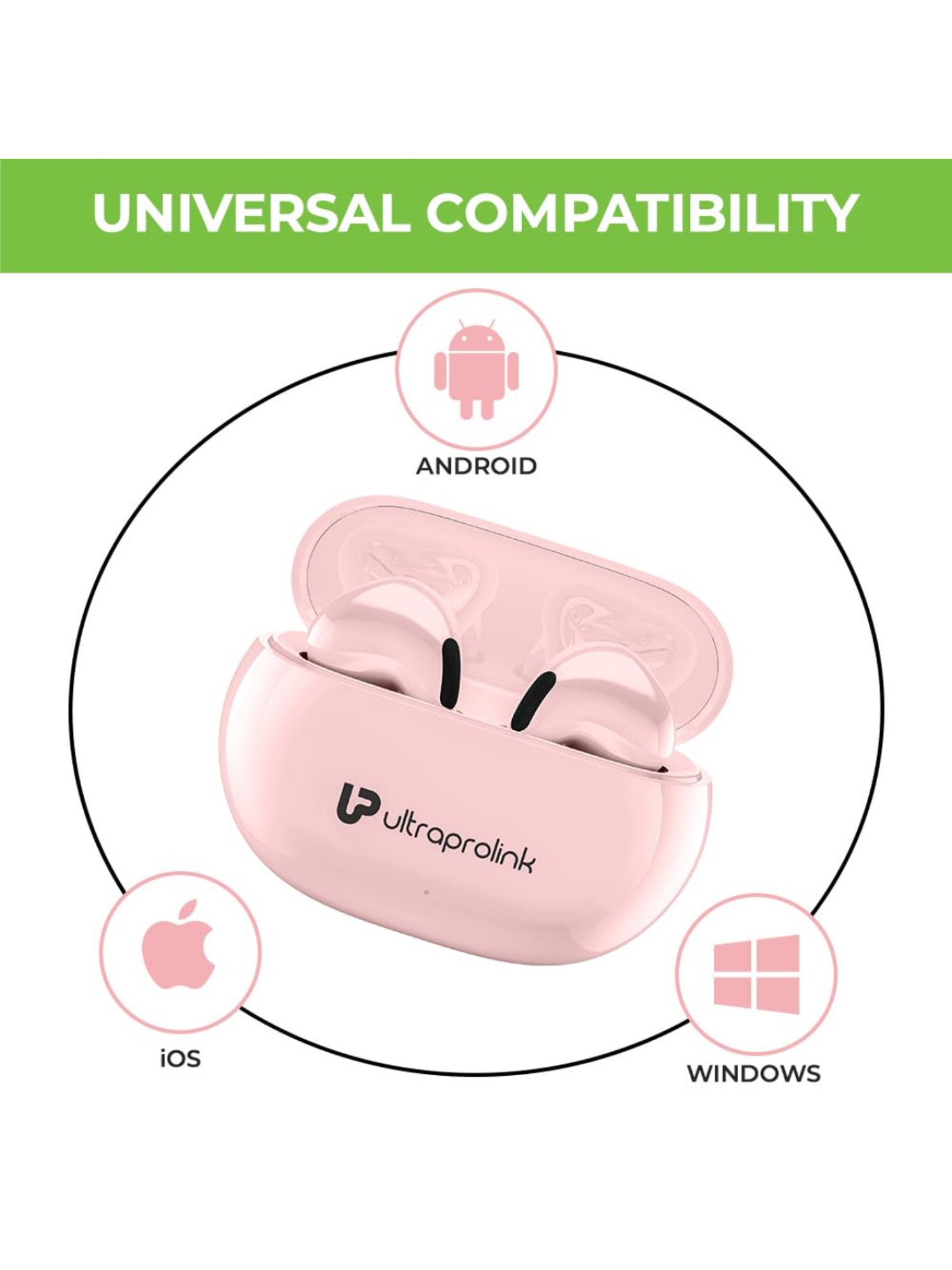 ULTRAPROLINK UM1147 Bluetooth Earbuds with 12H Playtime, Game Mode (Pink, True Wireless)