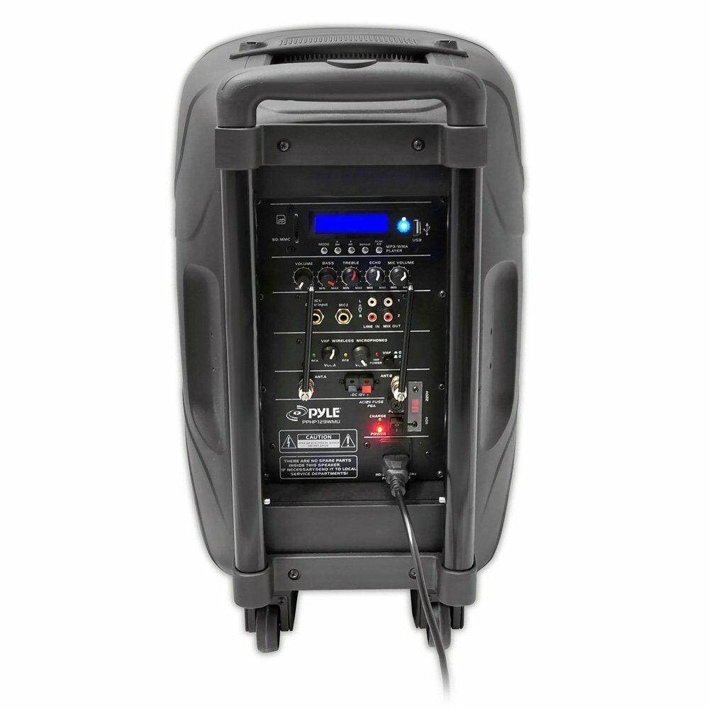 NEW Powered Bluetooth Portable 12" PA Speaker w/Wireless Microphones.Battery