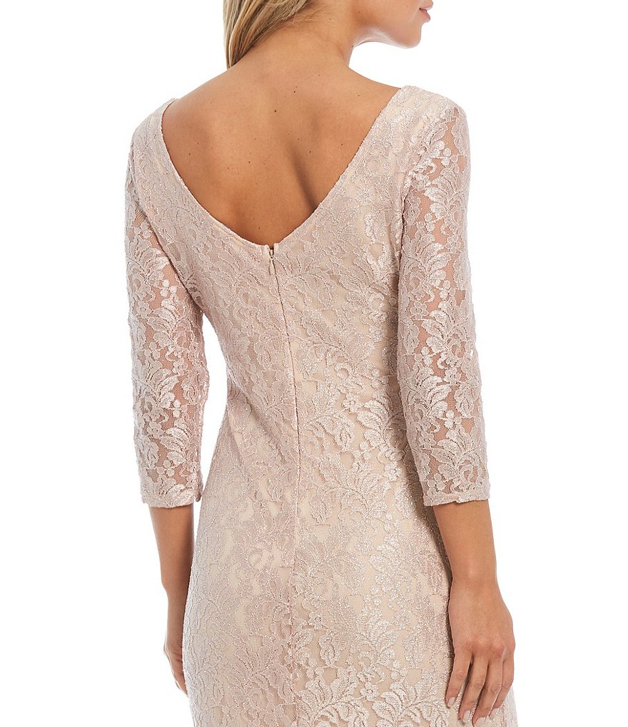 Marina 3/4 Sleeve Glitter Sequin Lace Gown