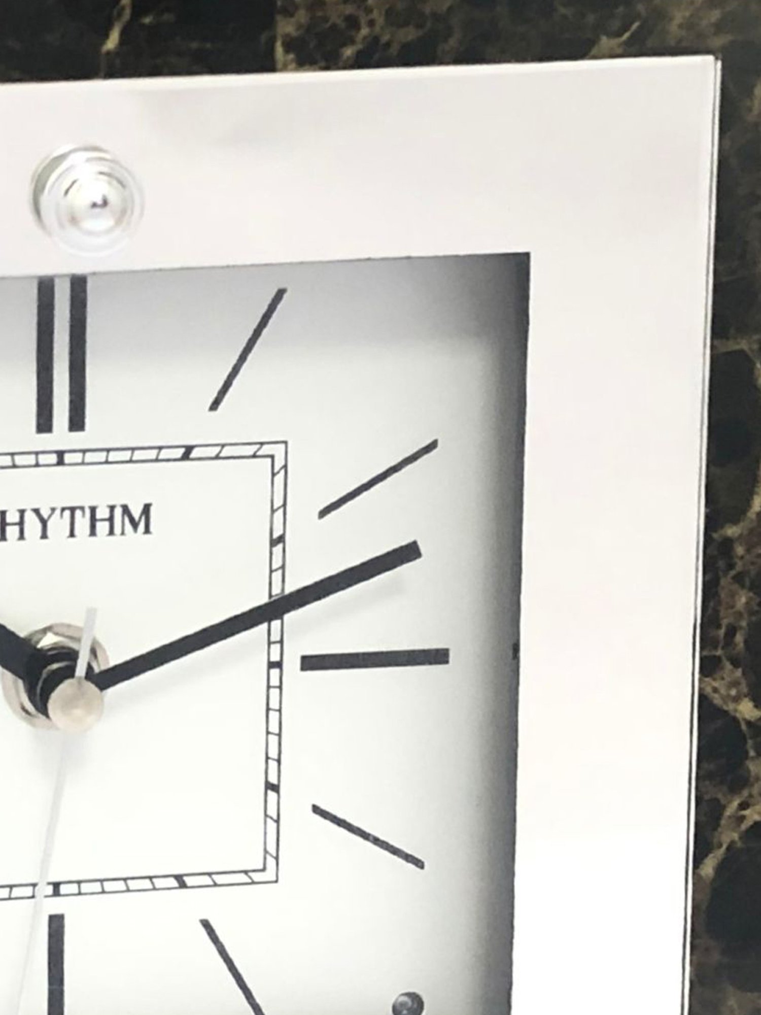 RHYTHM Elegant Square Black & Gold Wood Table Clock