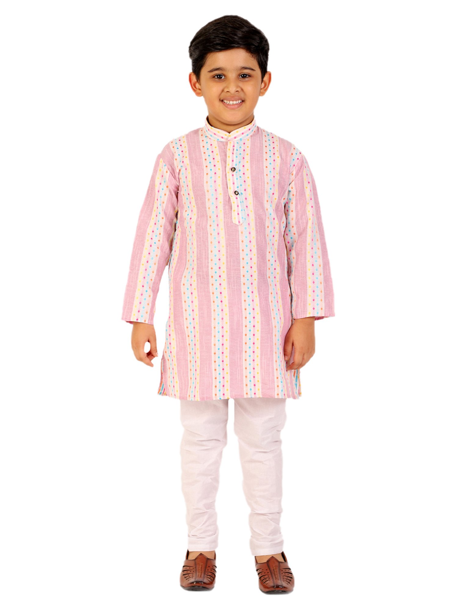 Pro-Ethic Style Developer Kids Pink & White Printed Full Sleeves Kurta with Pyjamas