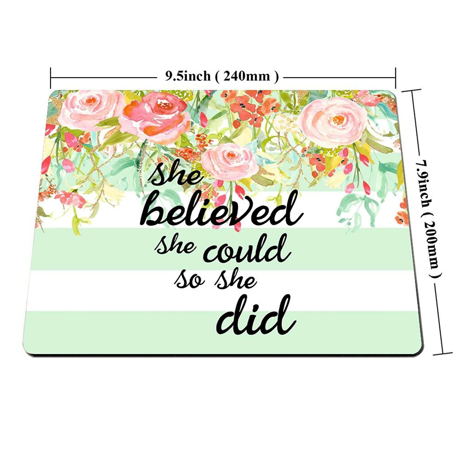 Smooffly Gaming Mouse Pad Custom,She Believed She Could Mint Stripe Mouse Pad - Neoprene Inspirational Quote Mousepad