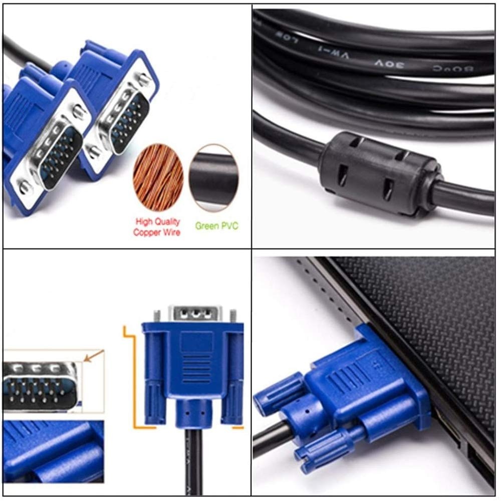 awen 15Pin 5FT Gold Plated DB15 VGA Male to Male Monitor Cable VGA to VGAHD| Blue| 1.5 Meters