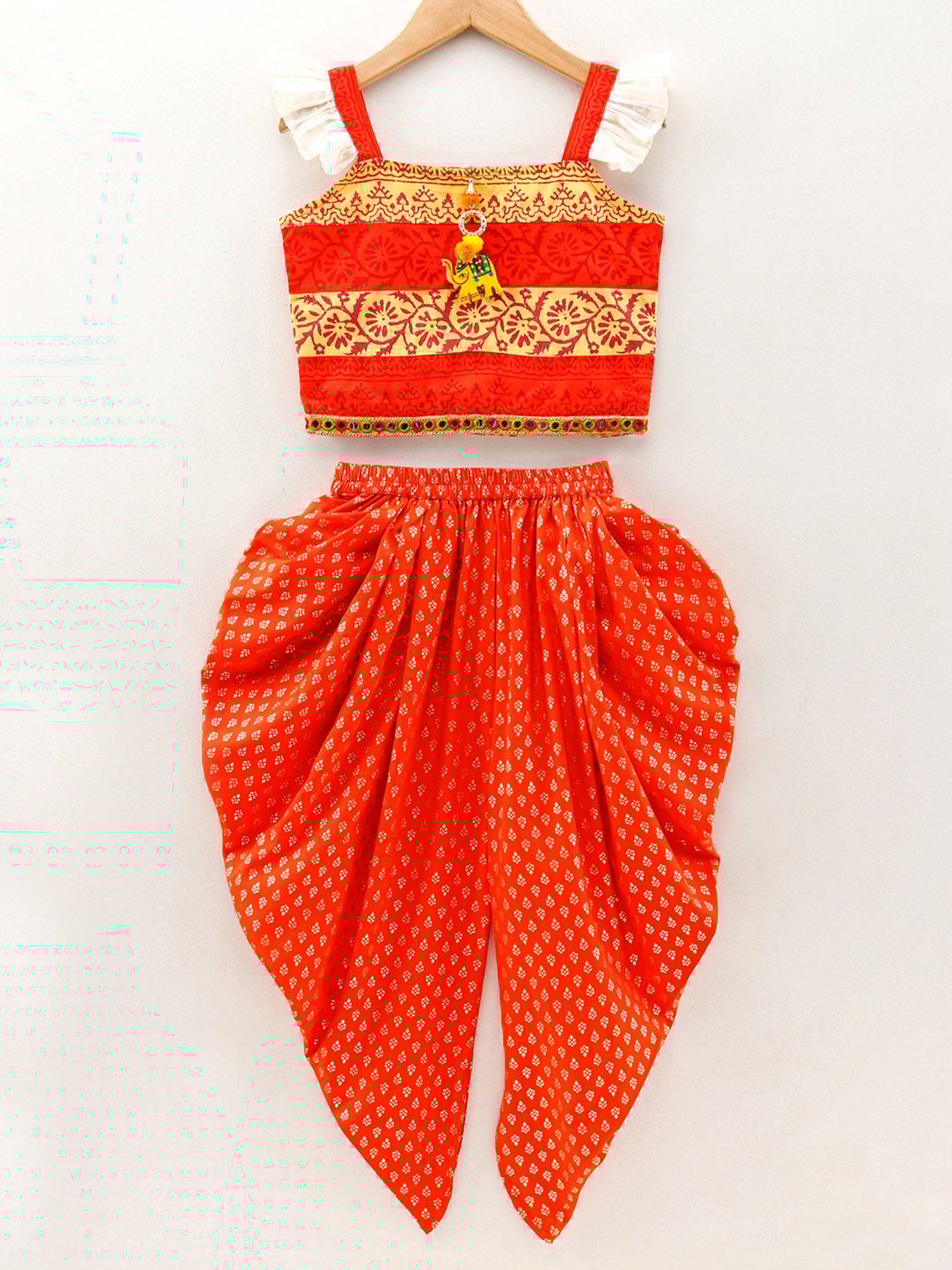 TWISHA Kids Orange & Yellow Printed Top with Dhoti