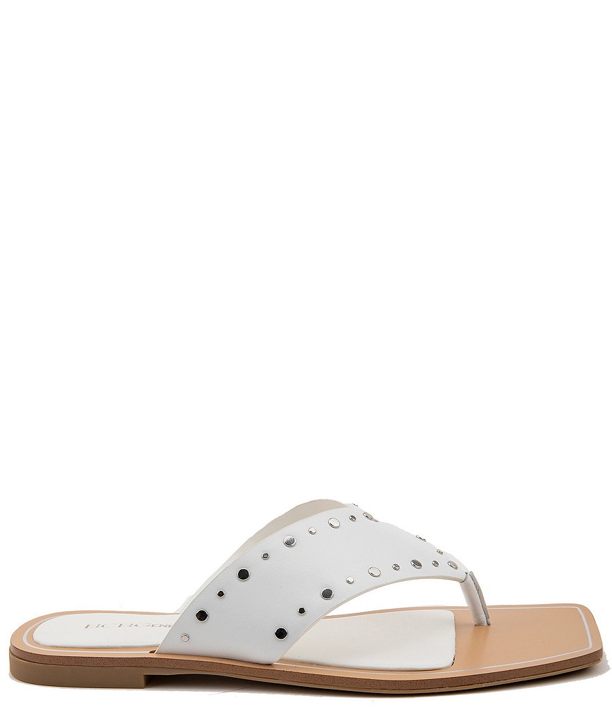 BCBGeneration Ixina Leather Studded Square Toe Thong Sandals