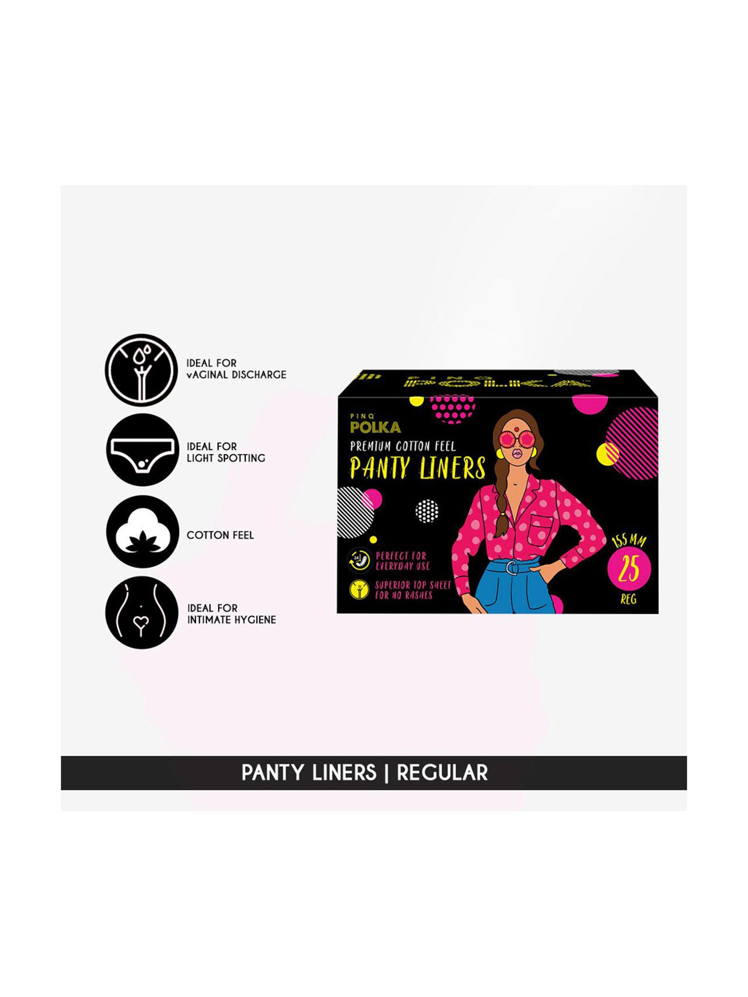PINQ Polka Cotton Ultra 25 Pantyliners Reg, 10 Reg Sanitary Pads -Pack of 35