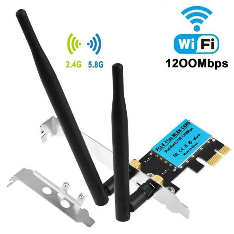 WiFi Card 1200Mbps 11AC Dual Band PCI-E Wireless Adapter Wi-Fi Network Card Adapter 2.4G/5.8G Dual Band Antenna PCI Express Internet Networking Cards