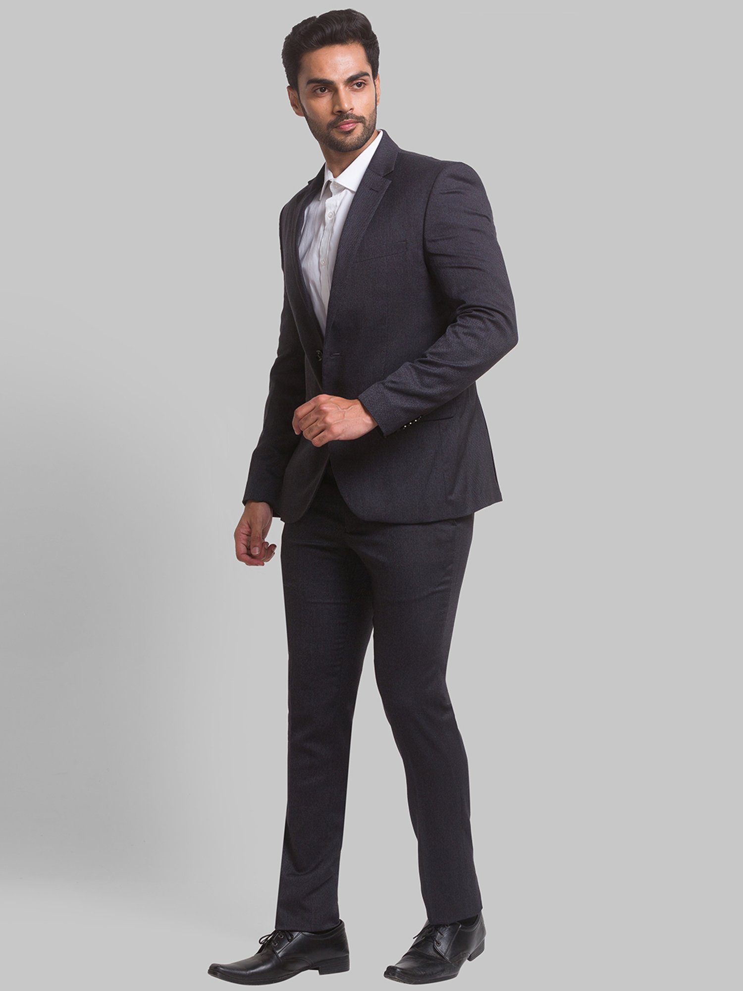 Parx Grey Regular Fit Self Pattern Two Piece Suit