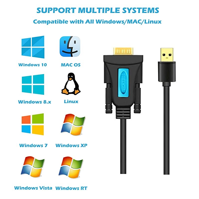 USB 2.0 to Serial Adapter USB RS232 Cable USB Serial Cable Converter DB9 USB (3ft) with FTDI Chipset Gold Plated for Win10/8.1/8/7/Vista/XP/2000/Andorid/Linux/Mac OS X10.6 & Above