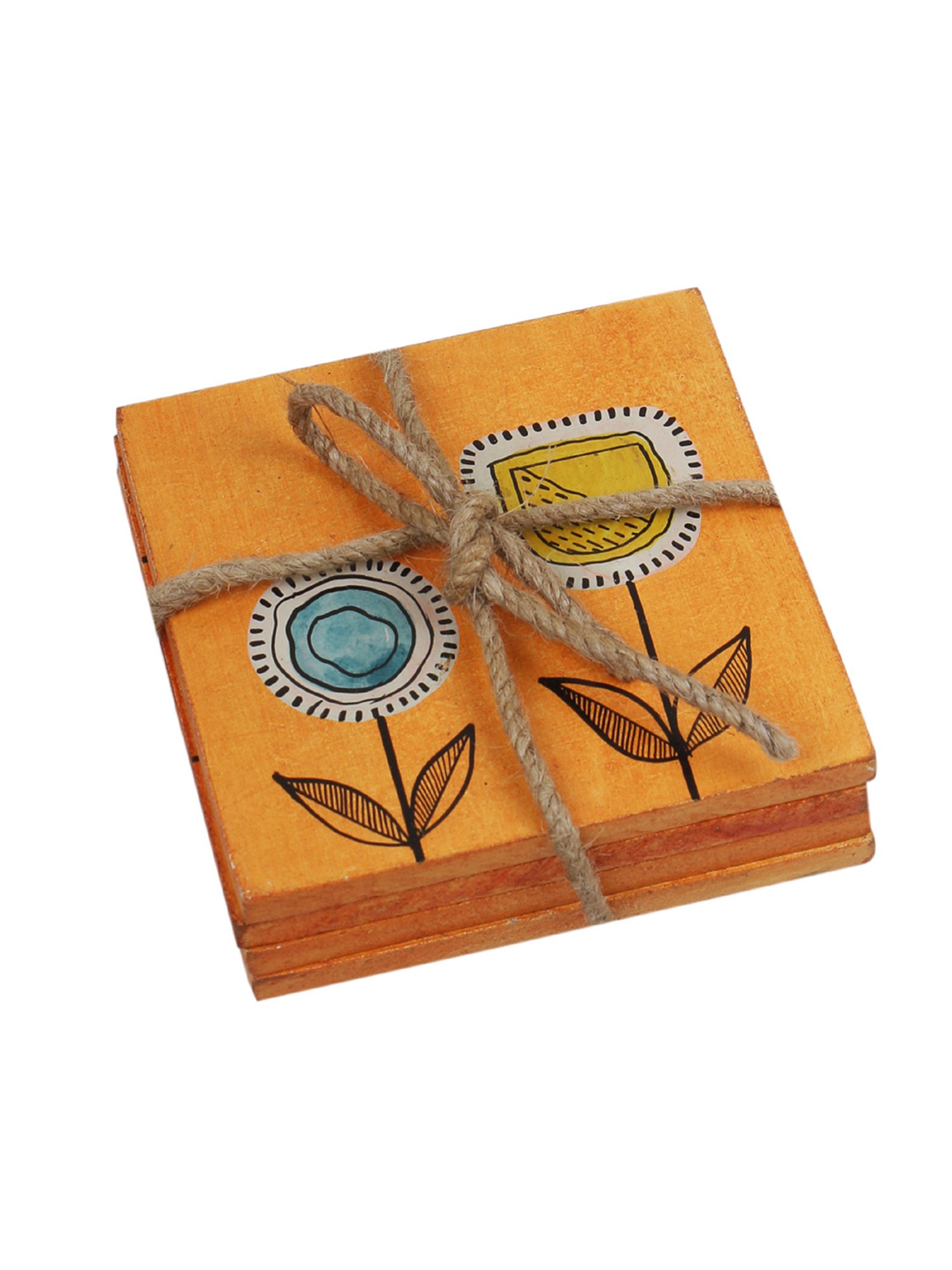 Karo Tapi Printed Multicolor Wood Coasters - Set of 6