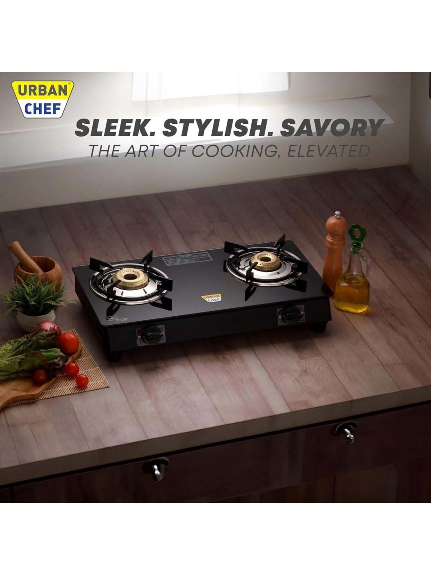 Urban Chef Gas Stove with 2 Burners ( Black )