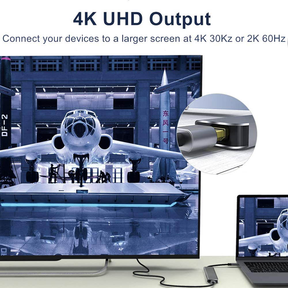 USB C Hub, 6-in-1 USB Type C Adapter with 4K HDMI Port, PD Port, 2 USB 3.0 Ports, TF/SD Card Reader for Apple MacBook Pro, iPad Pro, Surface, Chromebook and More USB C Devices