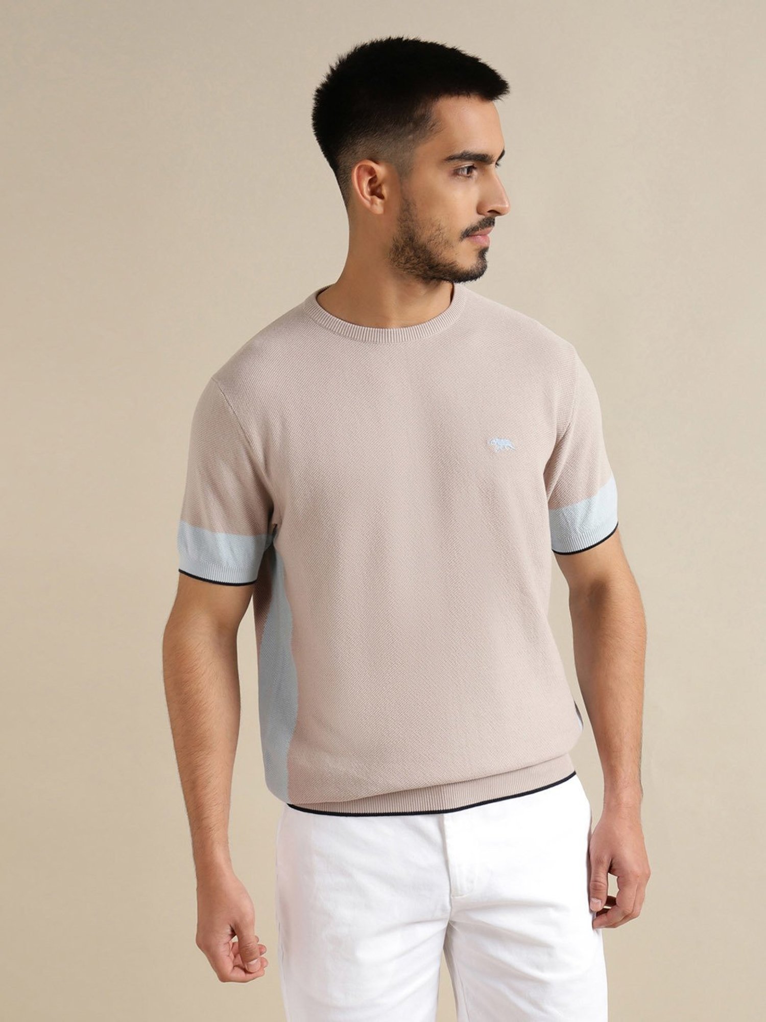 ANDAMEN Light Khaki Regular Fit Crew T-Shirt