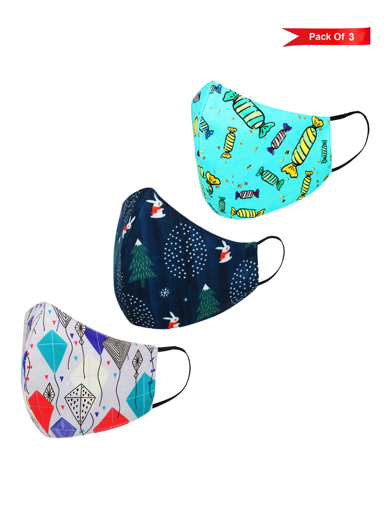 Tossido 8 - 14 Yrs. KIDS 3 Layered Reusable Face Masks - Pack of 3