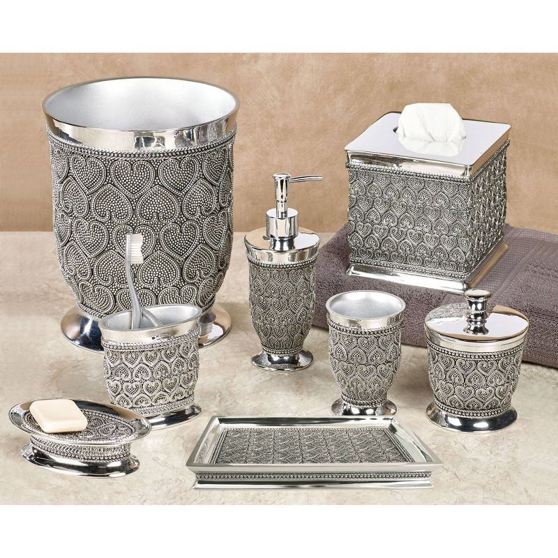 8pc Beaded Heart Bath Accessory Set for Vanity Counter Tops Silver - Nu Steel