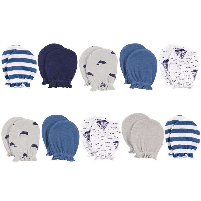 Hudson Baby Infant Boy Cotton Scratch Mittens, Sail The Sea, 0-6 Months