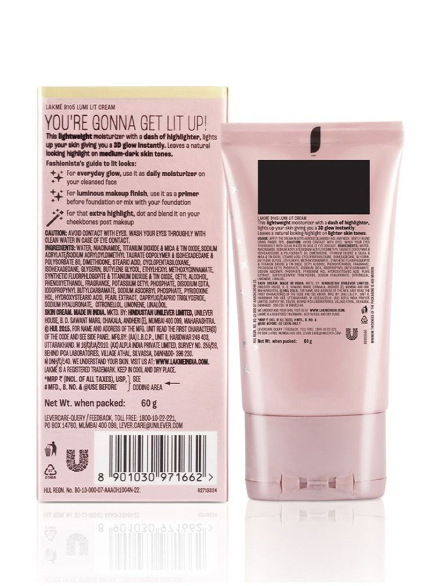 Lakme 9 To 5 Lumi Lit Cream Highlighter In Moisturizer Golden Glaze - 60 gm