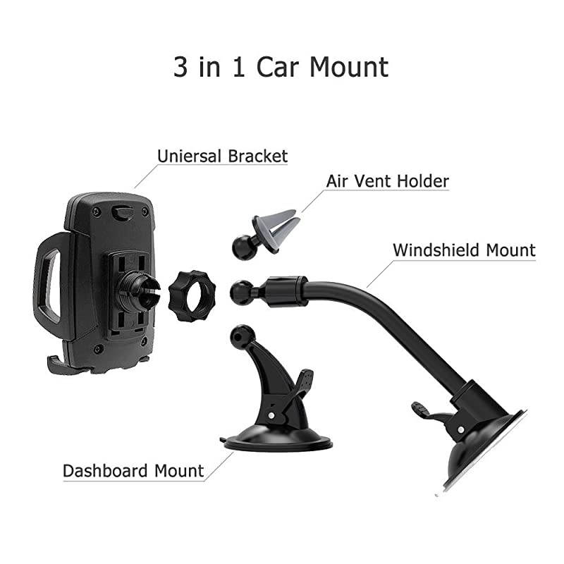 Phone Car Holder  3in1 Universal Cell Phone Holder Car Air Vent Holder Dashboard Mount Windshield Mount for iPhone 12 11 X XR 77 Plus Samsung Galaxy S9 LG Sony and More
