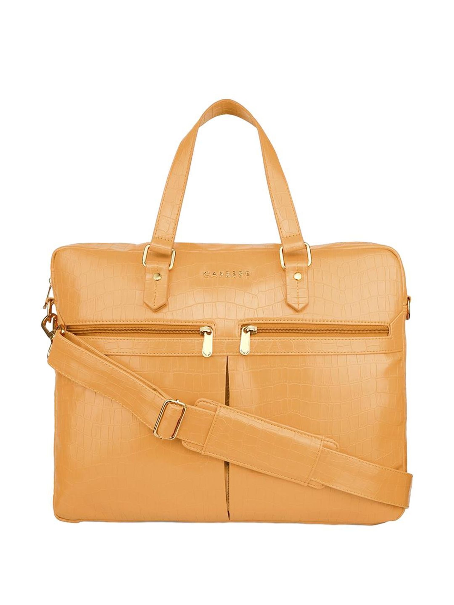 Caprese Rylee Yellow Textured Large Laptop Messenger Bag