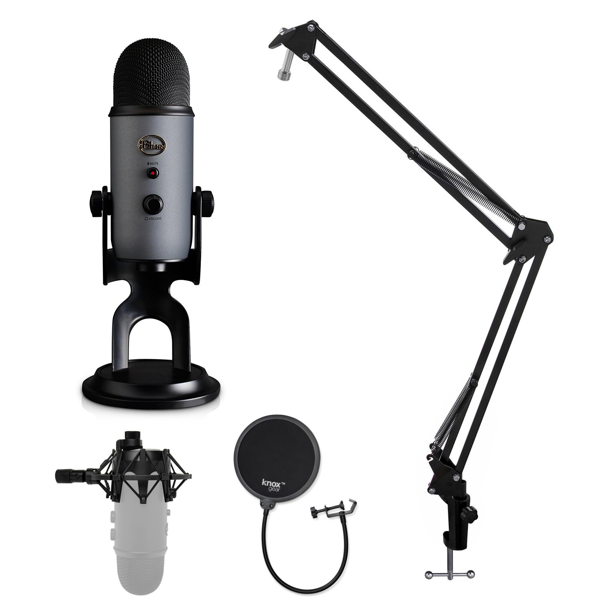 Blue Microphone Yeti USB Microphone with Knox Shock Mount, Stand and Pop Filter