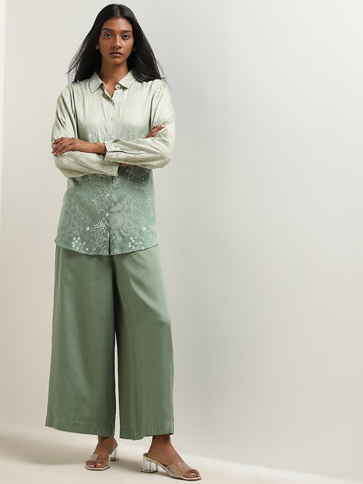 Zuba by Westside Sage Solid Mid-Rise Palazzos