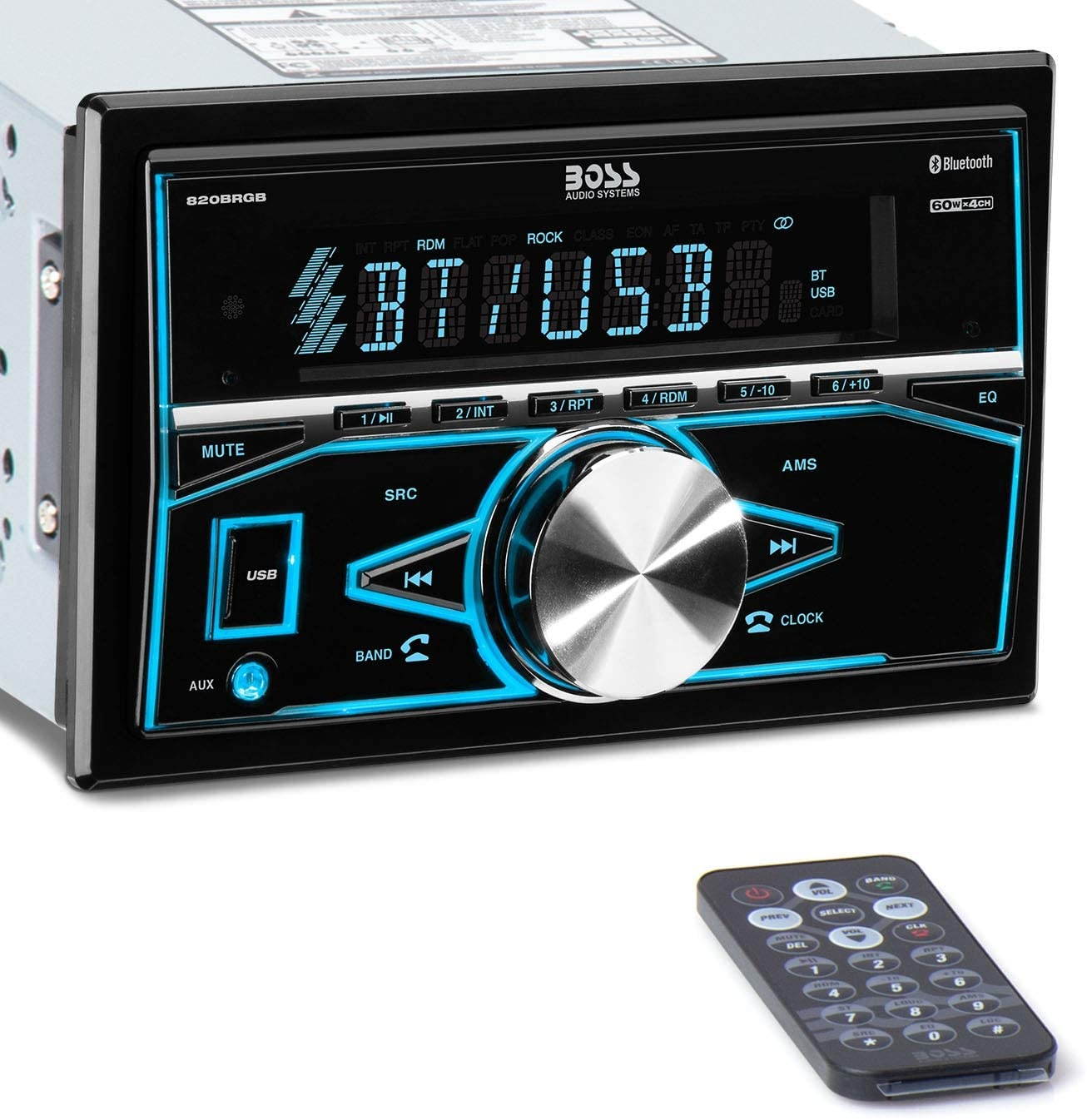 BOSS AUDIO 820BRGB Double-DIN In-Dash Mechless AM/FM Receiver with Bluetooth(R)