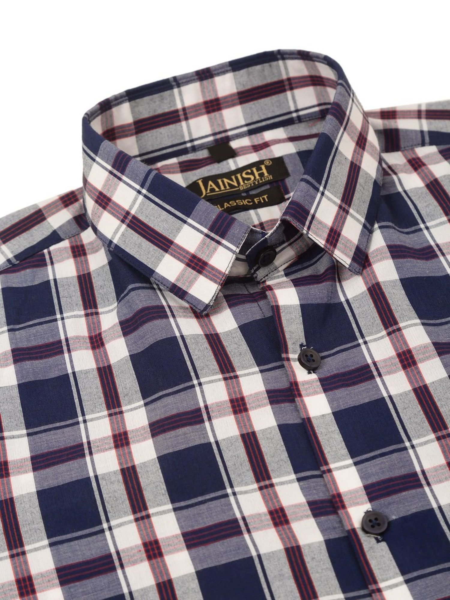 Jainish Navy Cotton Regular Fit Checks Shirt