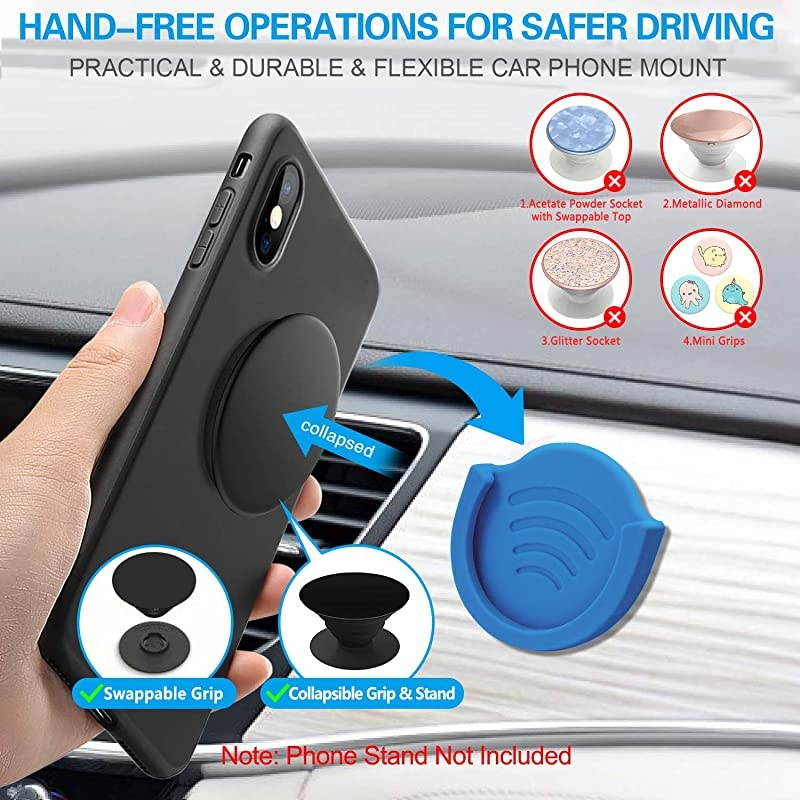 Phone Grip for Socket Holder,  2 Pack Silicone Car Phone Mount Adhesive for Collapsible Grip & Stand with 3M Adhesive Replacement for Car Dashboard, Desk, Wall, Home, Office and More Blue