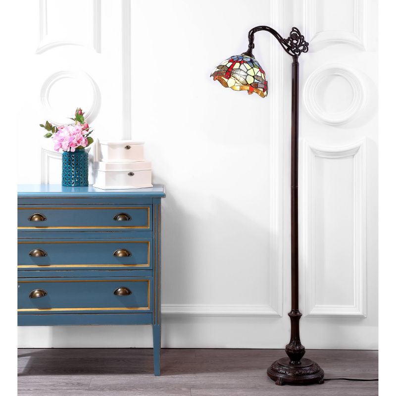 60" Dragonfly Tiffany Style Arched Floor Lamp (Includes LED Light Bulb) Bronze - JONATHAN Y