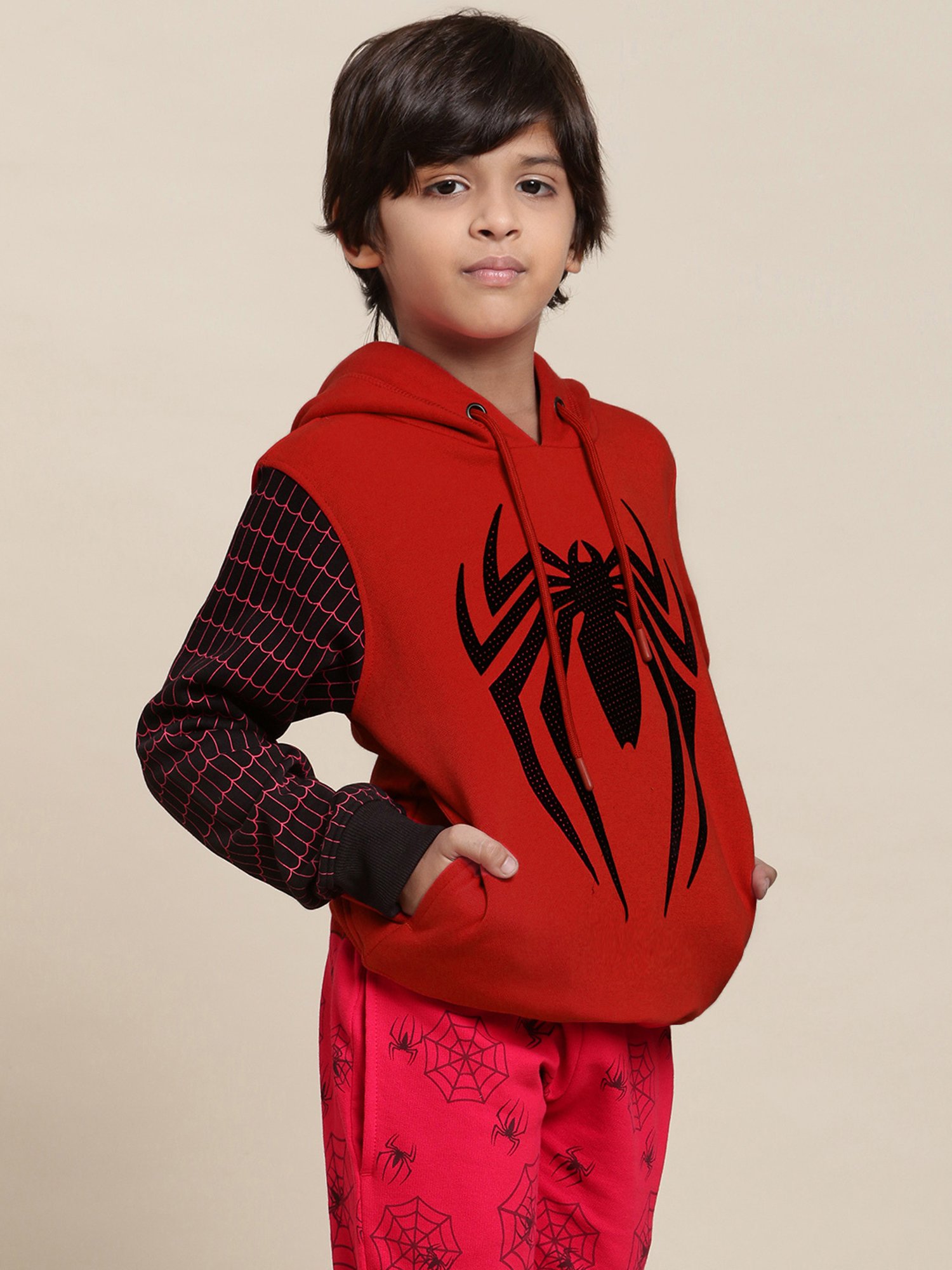 Kidsville Spiderman Printed Multicolor Hoodie For Boys