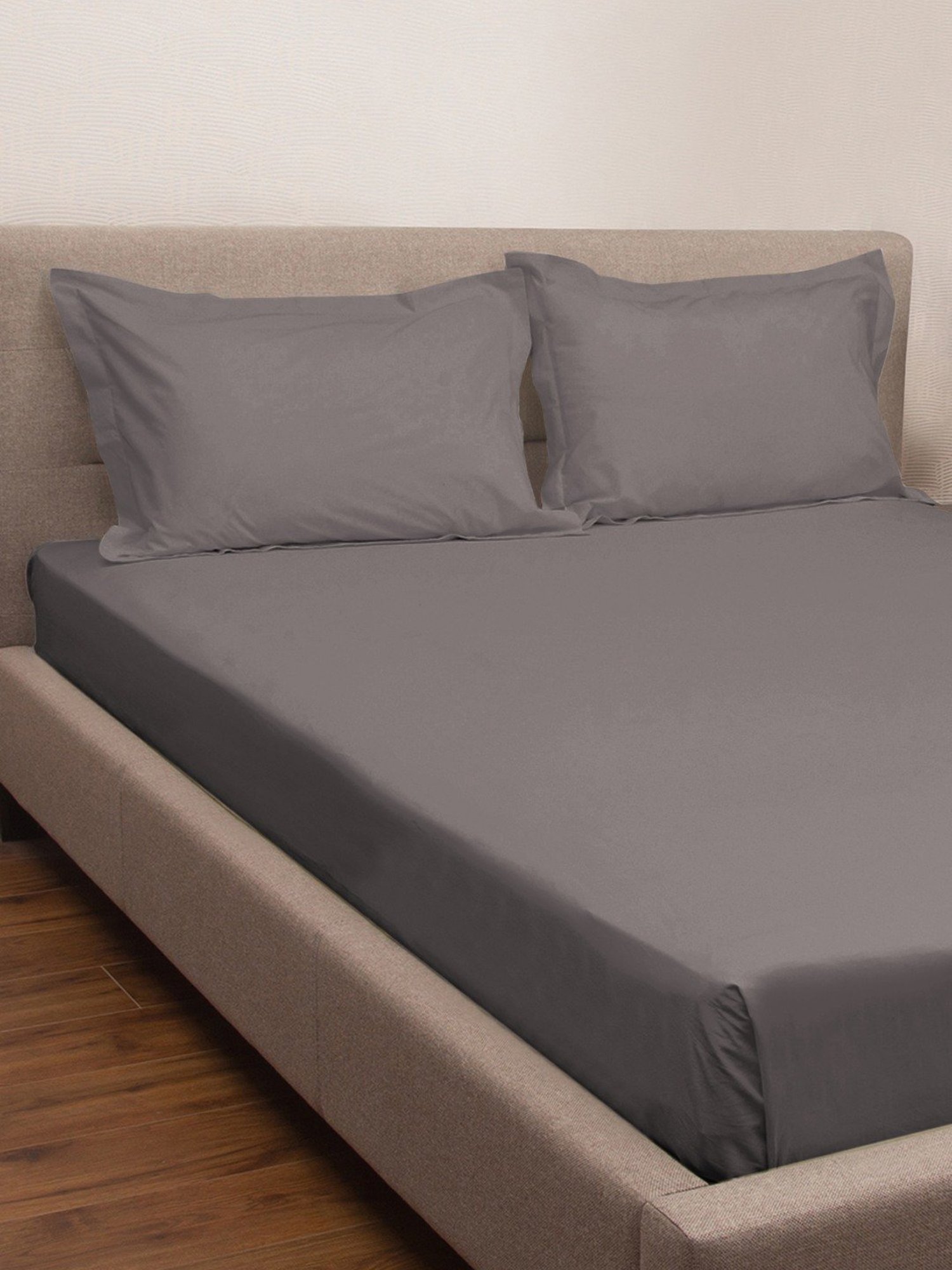 Petal Home Solid Grey 300 TC Cotton Pillow Covers - Set of 2