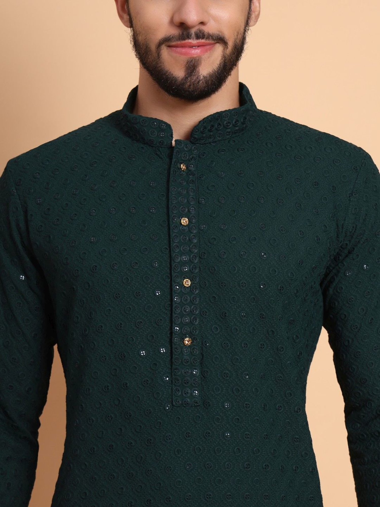 SWAGG INDIA Forest Green Regular Fit Embroidered Kurta