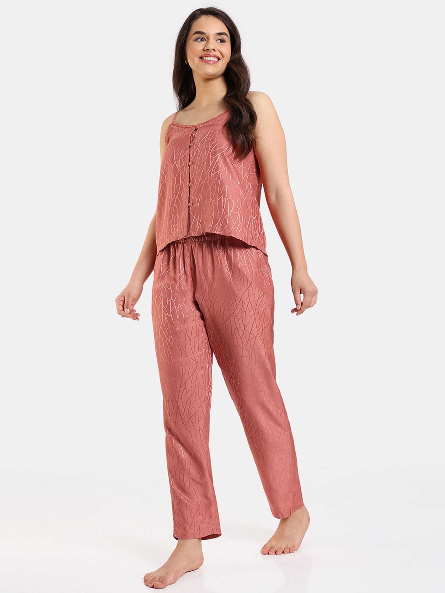 Zivame Dusty Pink Printed Top With Pyjamas