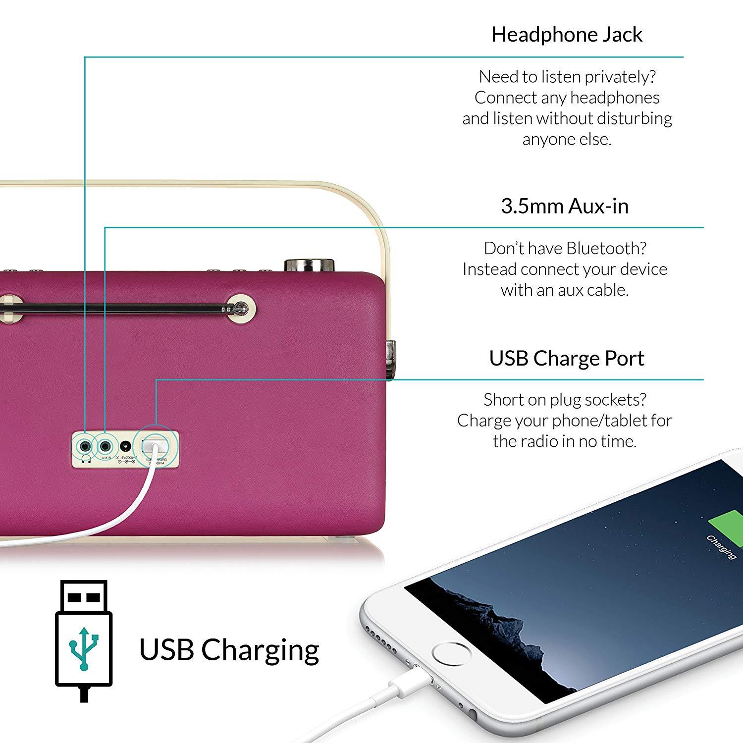 VQ Hepburn Mk II HD Digital Radio with FM, Bluetooth & Alarm Clock &ndash; Deep Purple