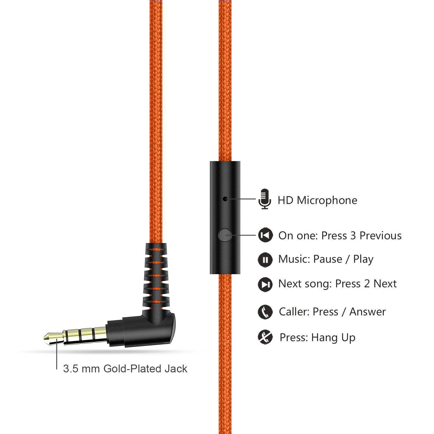 Ailihen I35 Stereo Lightweight Foldable Headphones Adjustable Headband Headsets with Microphone 3.5mm for Cellphones Smartphones iPhone Laptop Computer Mp3/4 Earphones (Black/Orange)