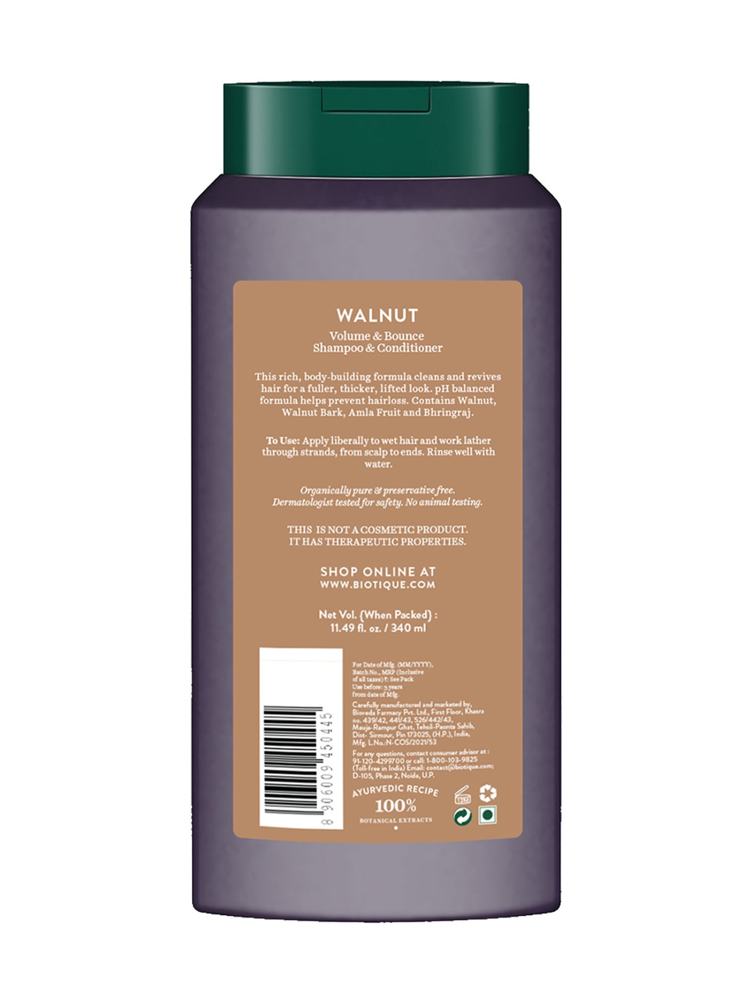 BIOTIQUE Walnut Volume & Bounce Shampoo & Conditioner - 340 ml