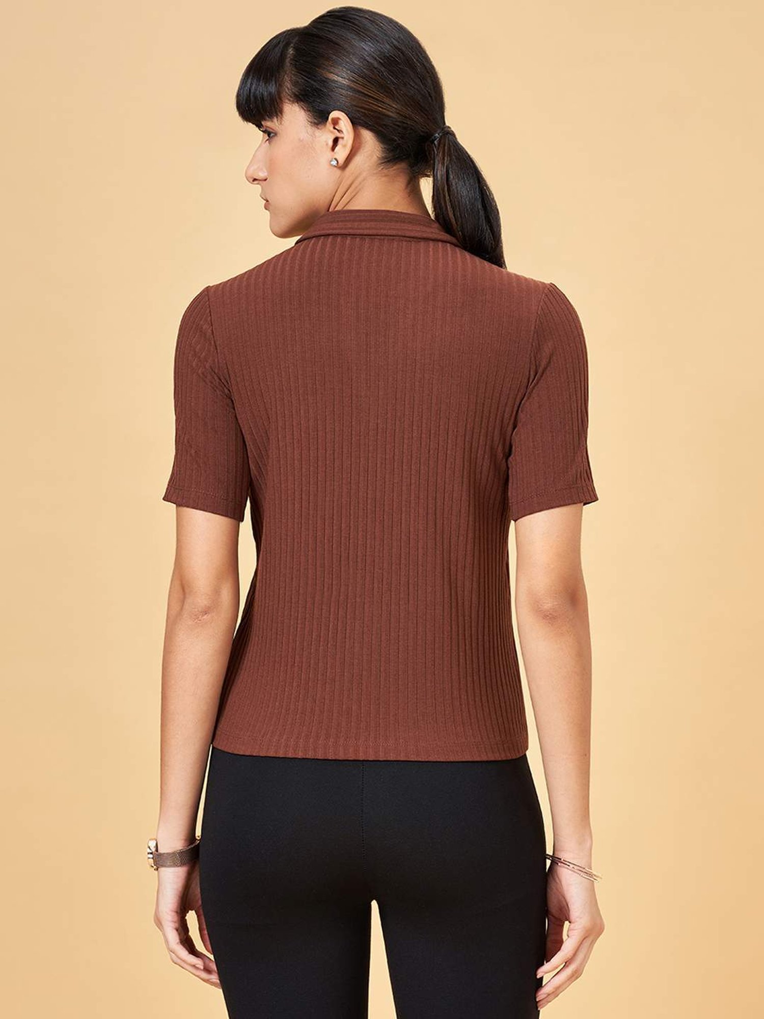 Annabelle by Pantaloons Brown Striped Top