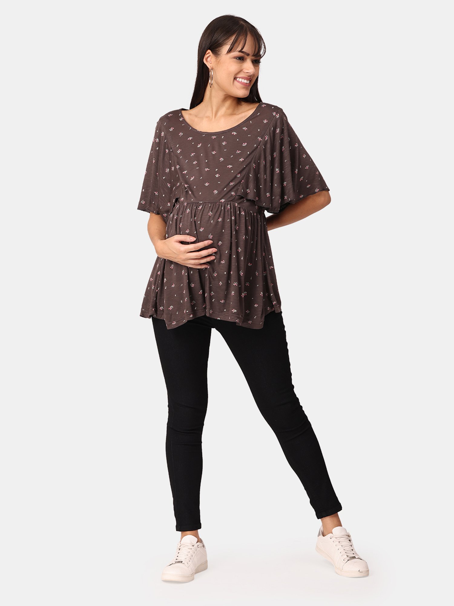 The Mom Store Dark Brown Printed Maternity Top