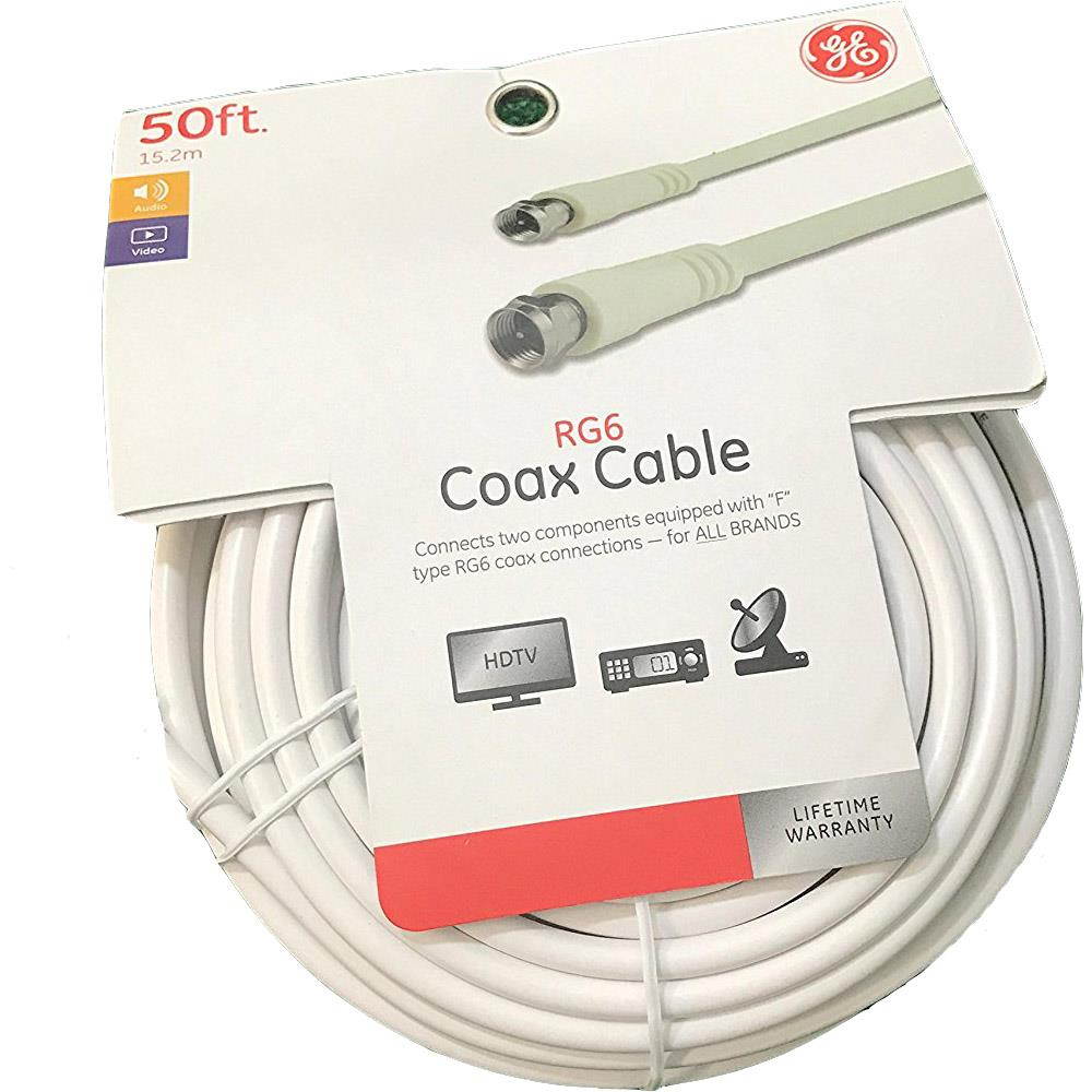 GE 33605 RG6 Coaxial Cable, 50ft (White)