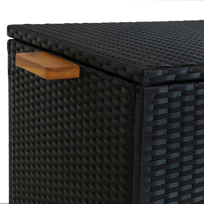 Sunnydaze Indoor Garage Acacia Wood and Resin Wicker Storage Box Trunk with Hinged Lid - 47" - Black