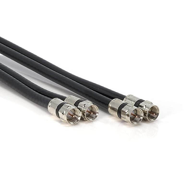 Dual RG6 Coax Twin Coaxial Cable (Siamese Cable) 18AWG Coaxial Cable Satellite, Antenna, & CATV Grade with Compression Connectors, Black