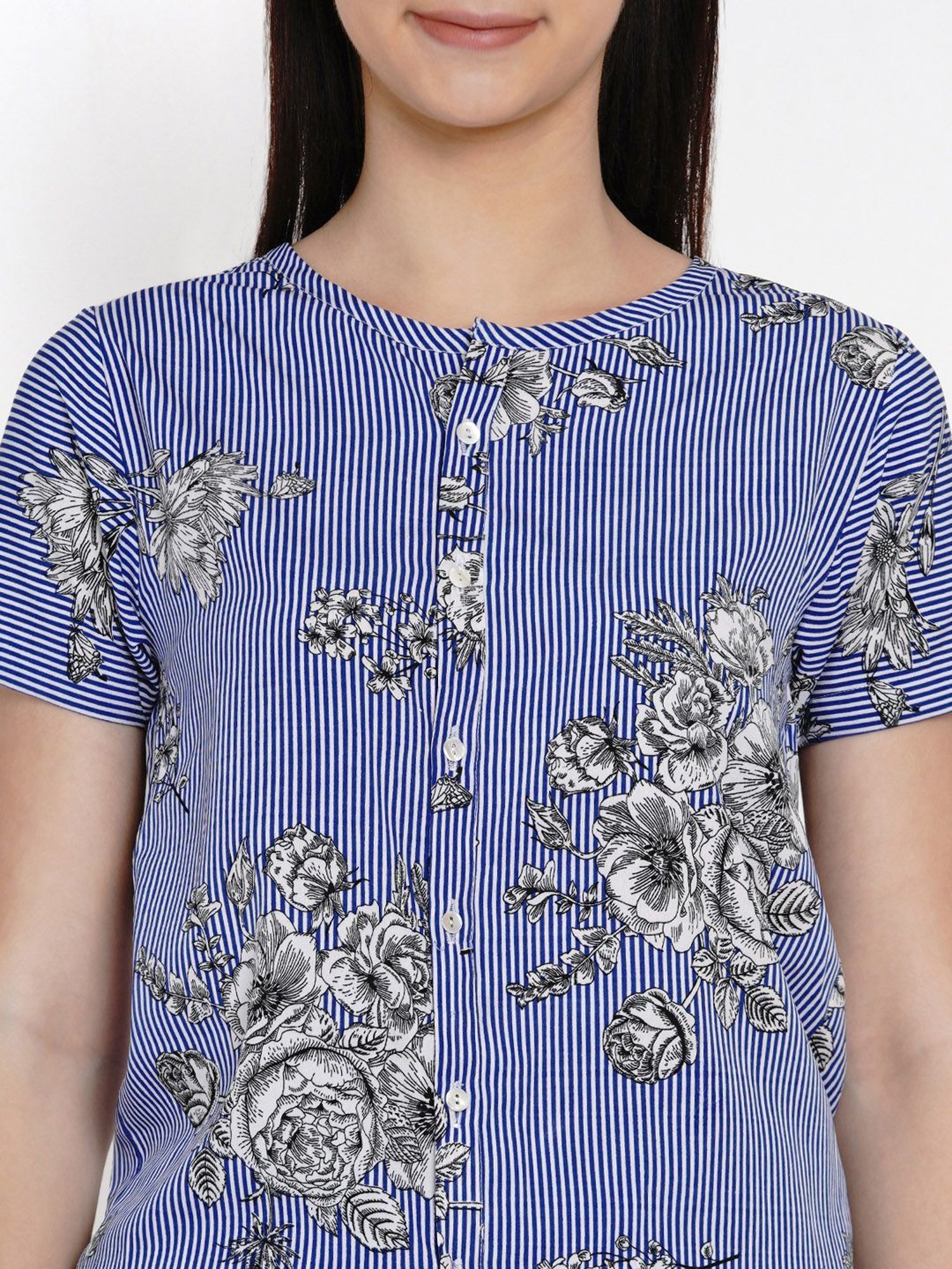 Erotissch Blue Floral Print Shirt Shorts Set