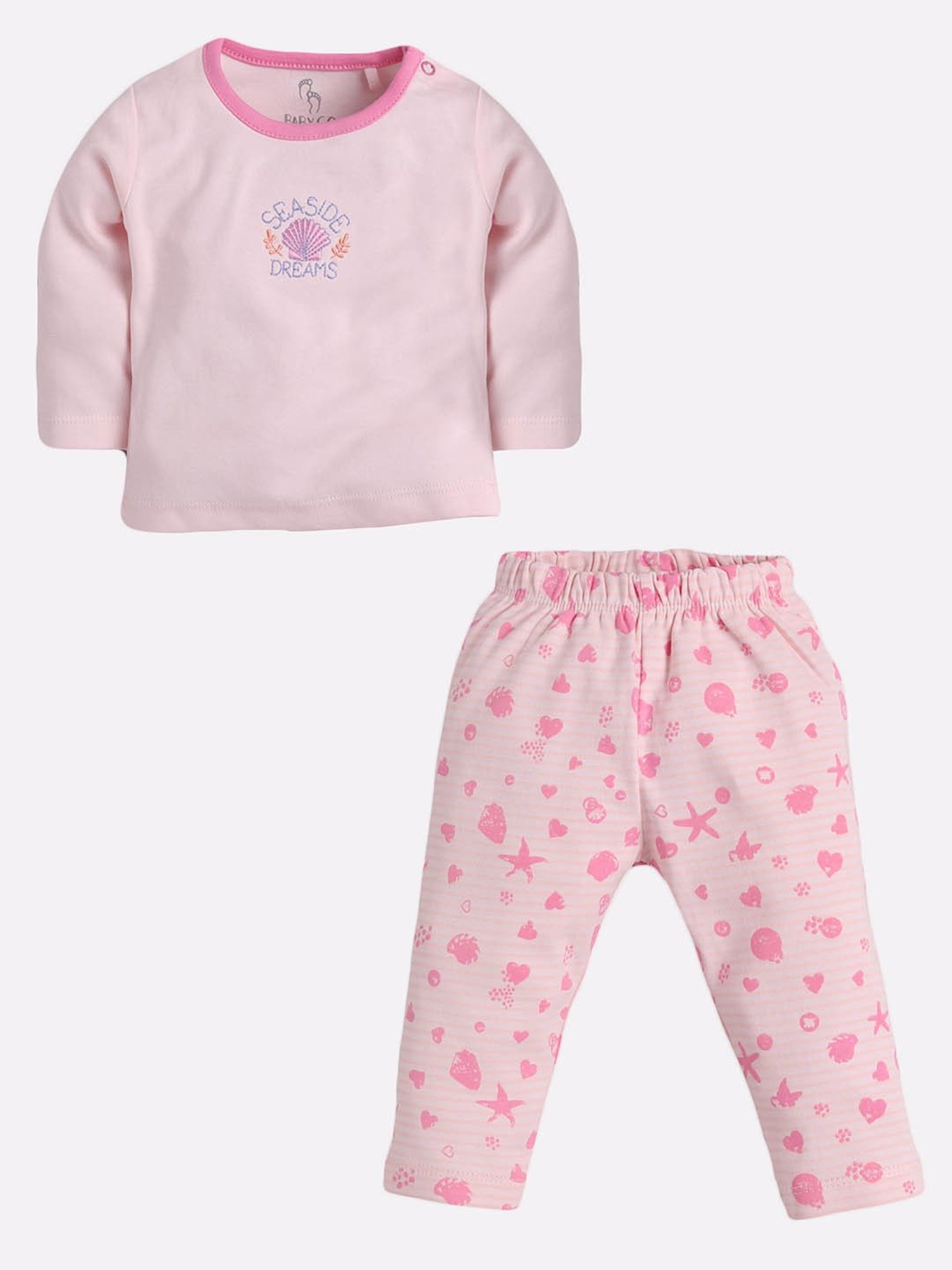 Baby Go Girls Pink Embroidered Top with Pyjamas