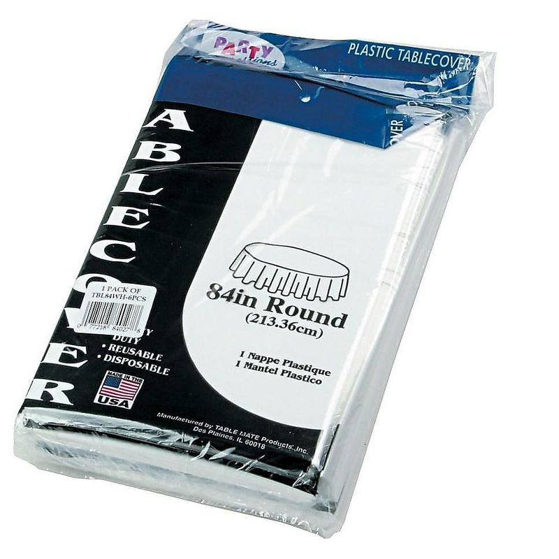 Tablemate Table Set Round Table Cover Plastic 84" dia White 6/Pack 84WH