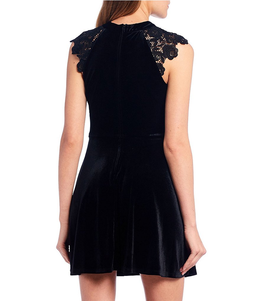 Xtraordinary Lace Cap-Sleeve Velvet Skater Dress