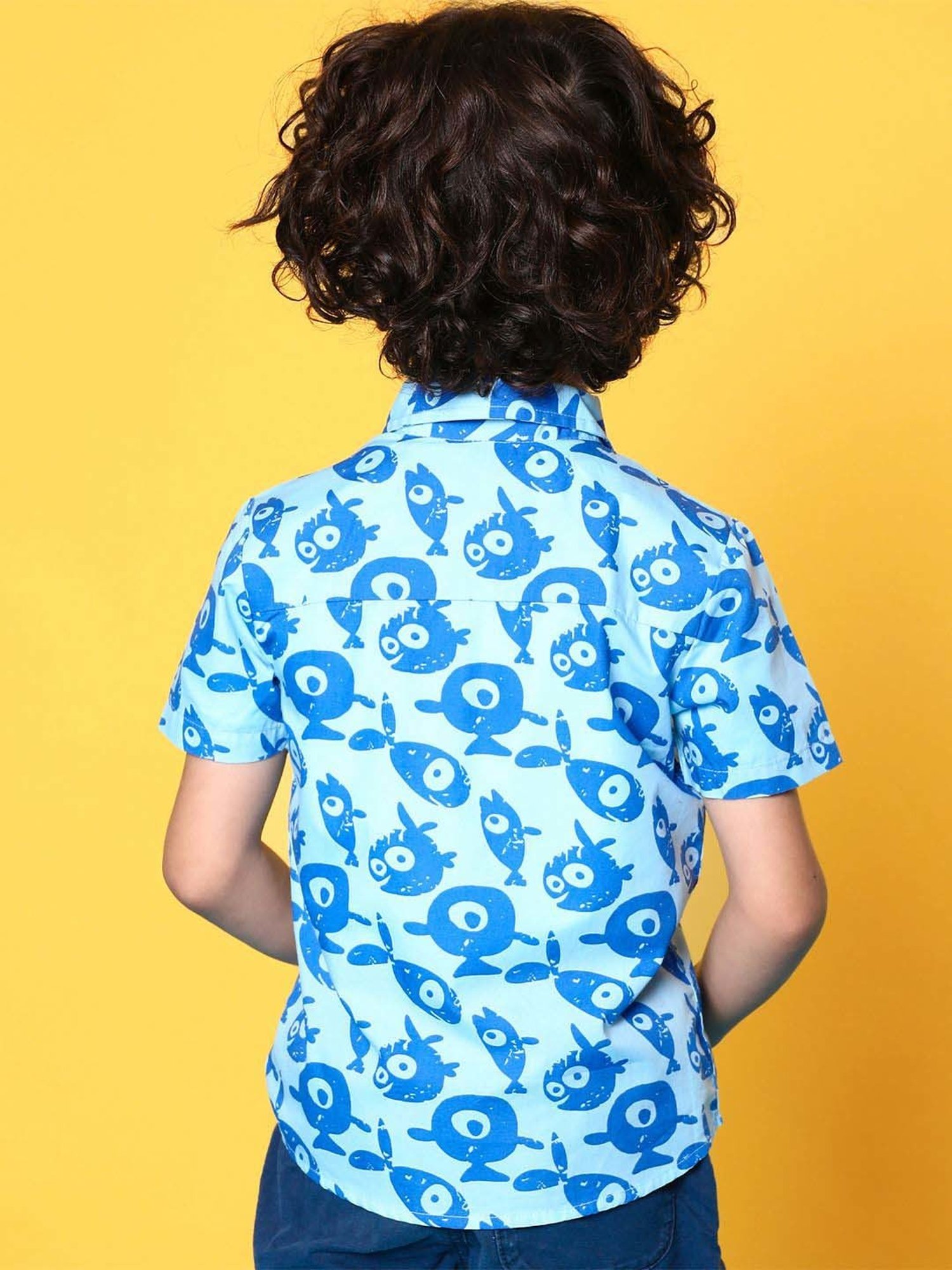 Nauti Nati Kids Blue Cotton Printed Shirt